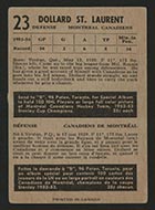 1953-1954 Parkhurst #23 Dollard St. Laurent Montreal Canadiens - Back