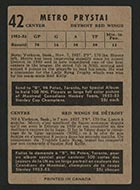 1953-1954 Parkhurst #42 Metro Prystai Detroit Red Wings - Back
