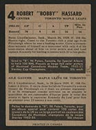 1953-1954 Parkhurst #4 Bob Hassard Toronto Maple Leafs - Back
