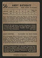 1953-1954 Parkhurst #56 Andy Bathgate New York Rangers - Back