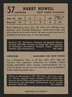 1953-1954 Parkhurst #57 Harry Howell New York Rangers - Back