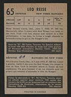 1953-1954 Parkhurst #65 Leo Reise New York Rangers - Back