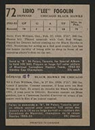 1953-1954 Parkhurst #72 Lee Fogolin Chicago Black Hawks - Back