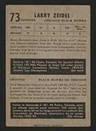 1953-1954 Parkhurst #73 Larry Zeidel Chicago Black Hawks - Back