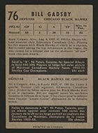 1953-1954 Parkhurst #76 Bill Gadsby Chicago Black Hawks - Back