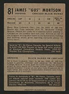 1953-1954 Parkhurst #81 Gus Mortson Chicago Black Hawks - Back
