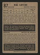 1953-1954 Parkhurst #87 Hal Laycoe Boston Bruins - Back