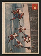 1954-1955 Parkhurst #100 Sawchuk stops Boom Boom - Front