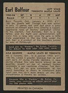1954-1955 Parkhurst #25 Earl Balfour Toronto Maple Leafs - Back