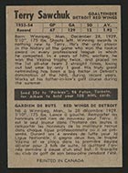 1954-1955 Parkhurst #33 Terry Sawchuk Detroit Redwings - Back