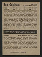 1954-1955 Parkhurst #39 Bob Goldham Detroit Redwings - Back