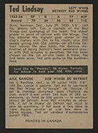 1954-1955 Parkhurst #46 Ted Lindsay Detroit Redwings - Back