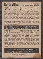 1954-1955 Parkhurst #47 Keith Allen Detroit Redwings - Back