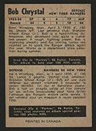 1954-1955 Parkhurst #69 Bob Chrystal New York Rangers - Back
