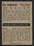 1954-1955 Parkhurst #79 Lou Jankowski Chicago Black Hawks - Back