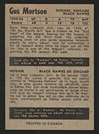 1954-1955 Parkhurst #81 Gus Mortson Chicago Black Hawks - Back