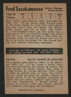1954-1955 Parkhurst #82 Fred Sasakamoose Chicago Black Hawks - Back