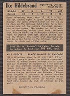1954-1955 Parkhurst #83 Ike Hildebrand Chicago Black Hawks - Back