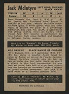 1954-1955 Parkhurst #88 Jack McIntyre Chicago Black Hawks - Back