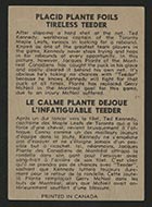 1954-1955 Parkhurst #99 Placid Plante foils tireless Teeder - Back