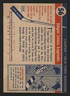 1954-1955 Topps #56 Edgar Laprade New York Rangers - Back