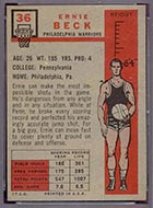 1957-1958 Topps #36 Ernie Beck Philadelphia Warriors - Back