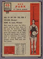 1957-1958 Topps #45 Med Park St. Louis Hawks - Back
