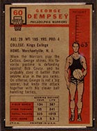 1957-1958 Topps #60 George Dempsey Philadelphia Warriors - Back