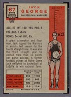 1957-1958 Topps #67 Jack George Philadelphia Warriors - Back