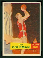 1957-1958 Topps #70 Jack Coleman St. Louis Hawks - Front