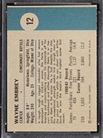 1961-1962 Fleer #12 Wayne Embrey Cincinnati Royals - Back