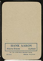 1969 Topps Supers #34 Hank Aaron Atlanta Braves - Back