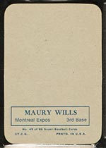 1969 Topps Supers #49 Maury Wills Montreal Expos - Back