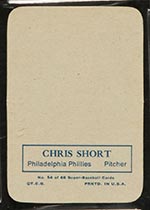 1969 Topps Supers #54 Chris Short Philadelphia Phillies - Back