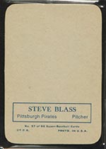 1969 Topps Supers #57 Steve Blass Pittsburgh Pirates - Back