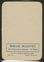 1969 Topps Supers #66 Willie McCovey San Francisco Giants - Back